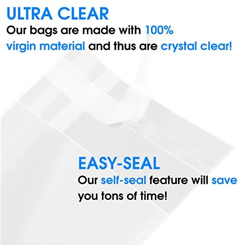 10” X 13” (200/1000 Pack) Clear Resealable Cellophane Cello Bags Self Seal - Fits Brochures, Photo, Prints, Documents, Apparel Shirts - Pack It Chic