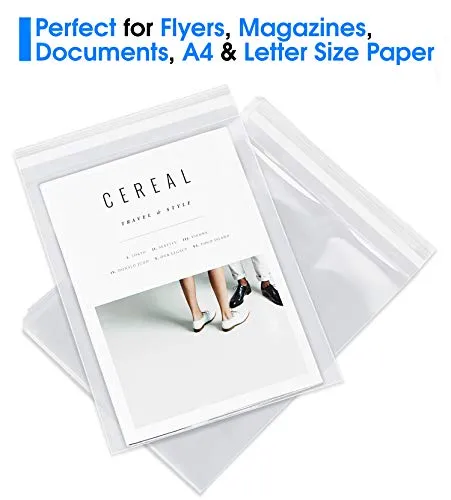 10” X 13” (200/1000 Pack) Clear Resealable Cellophane Cello Bags Self Seal - Fits Brochures, Photo, Prints, Documents, Apparel Shirts - Pack It Chic