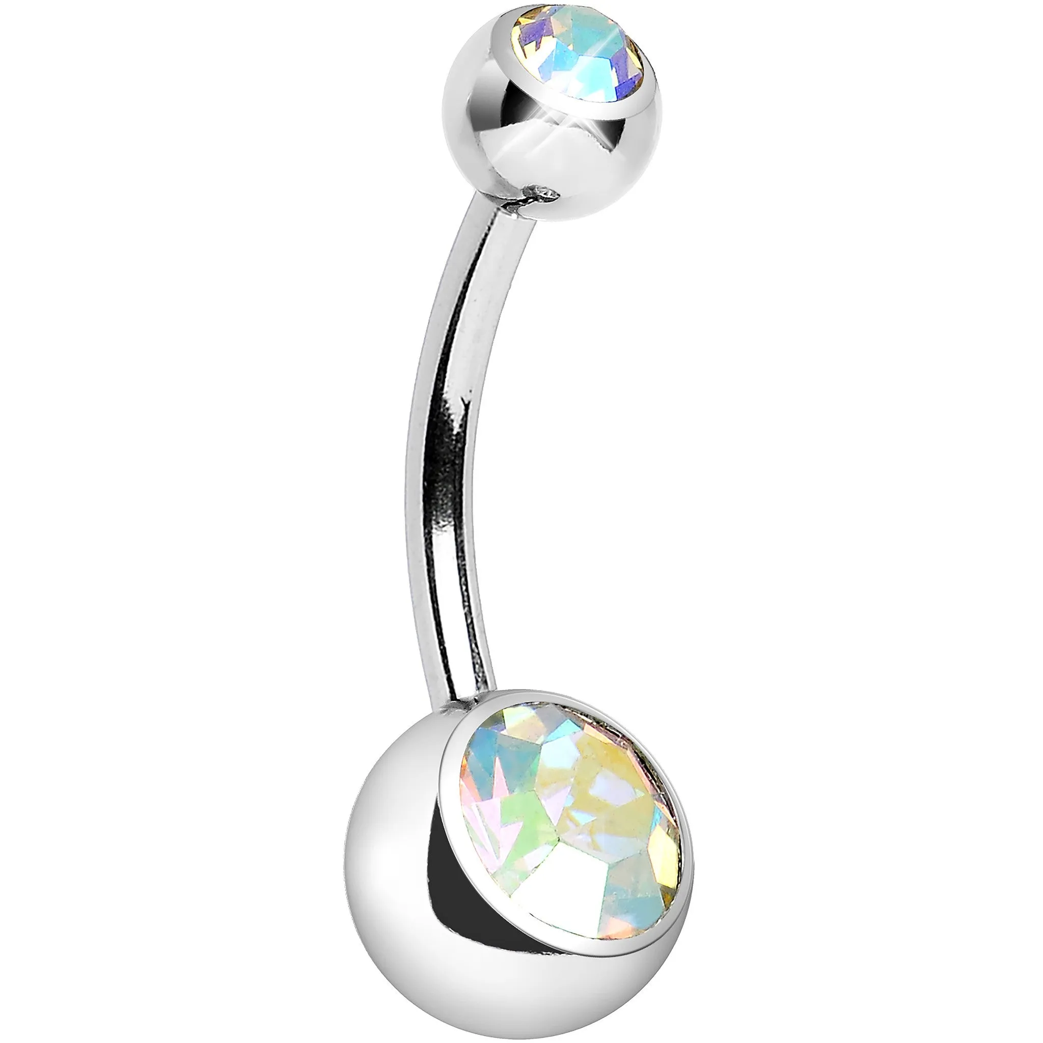 14 Gauge Internally Threaded Aurora Double Gem Belly Ring 11mm