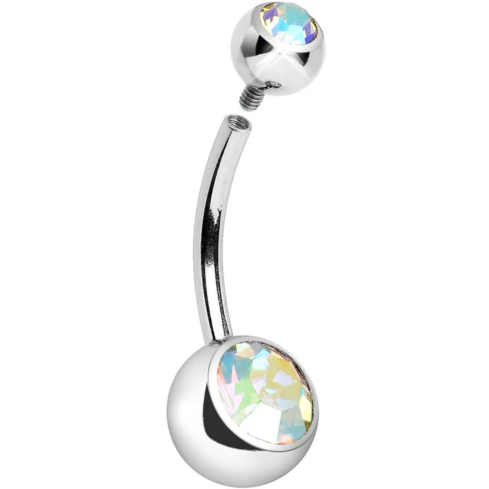 14 Gauge Internally Threaded Aurora Double Gem Belly Ring 11mm