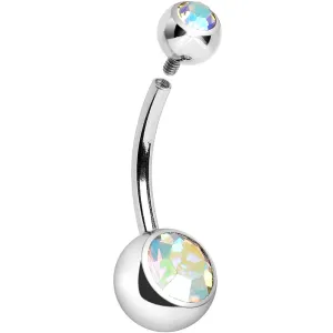 14 Gauge Internally Threaded Aurora Double Gem Belly Ring 11mm