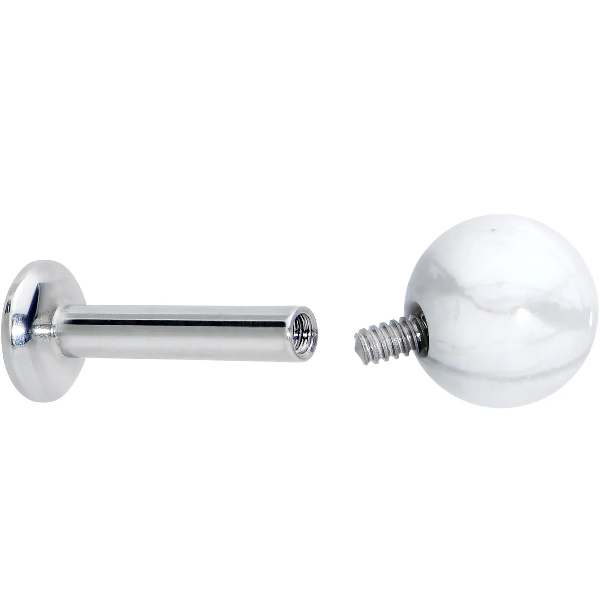 16 Gauge 1/4 Elegant White Howlite Internally Threaded Labret Tragus