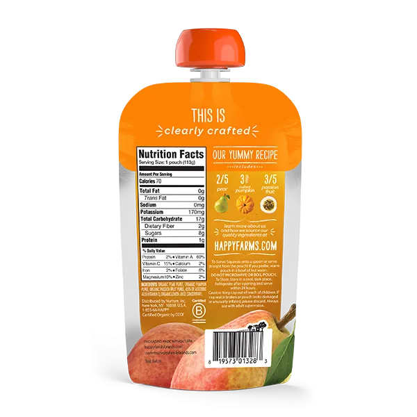 [2-Pack] Happy Baby Happy Family Happy Tot Clearly Crafted - Pears Pumpkin & Passion Fruit, 113g. Stage 2 (For 6m up) Exp: 02/24