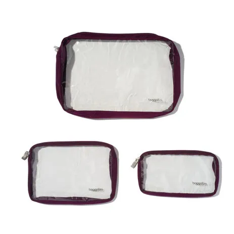 BAGGALLINI CTP485 MULBERRY CLEAR TRAVEL POUCHES SET/3
