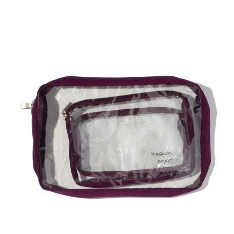 BAGGALLINI CTP485 MULBERRY CLEAR TRAVEL POUCHES SET/3