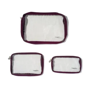 BAGGALLINI CTP485 MULBERRY CLEAR TRAVEL POUCHES SET/3