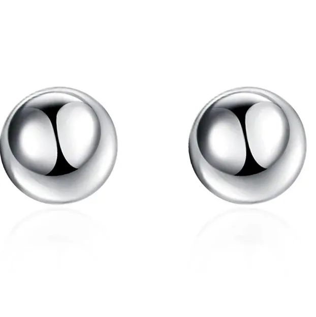 Big Bead Stud Silver Earrings