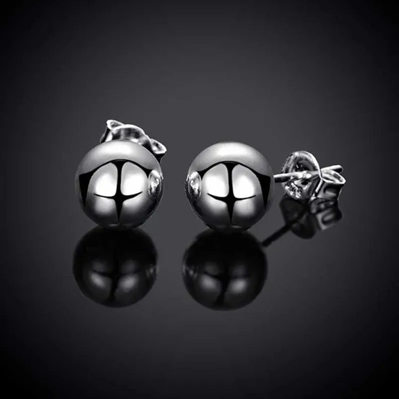 Big Bead Stud Silver Earrings