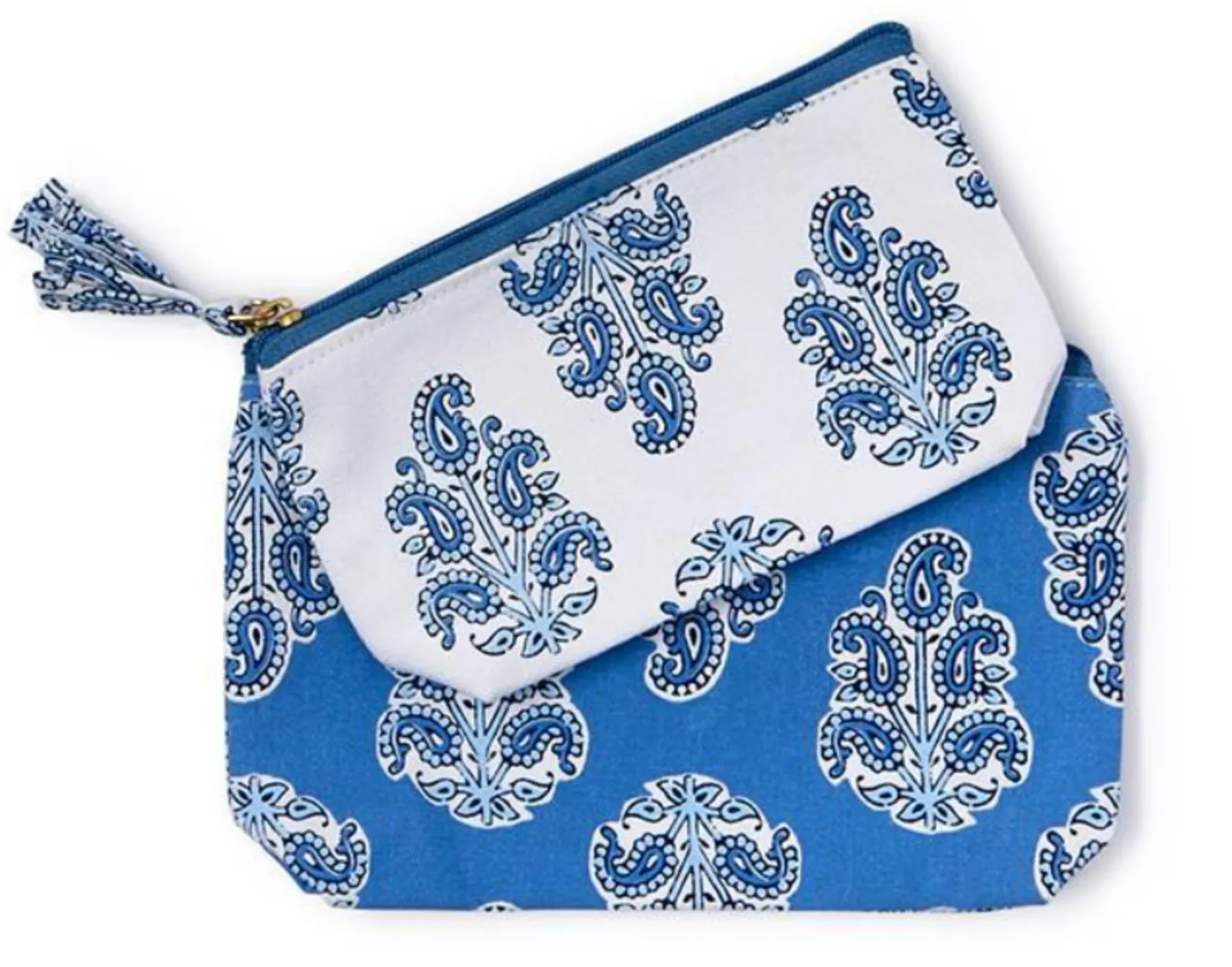 Blue Block Print Pouch Set