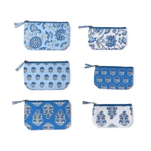 Blue Block Print Pouch Set