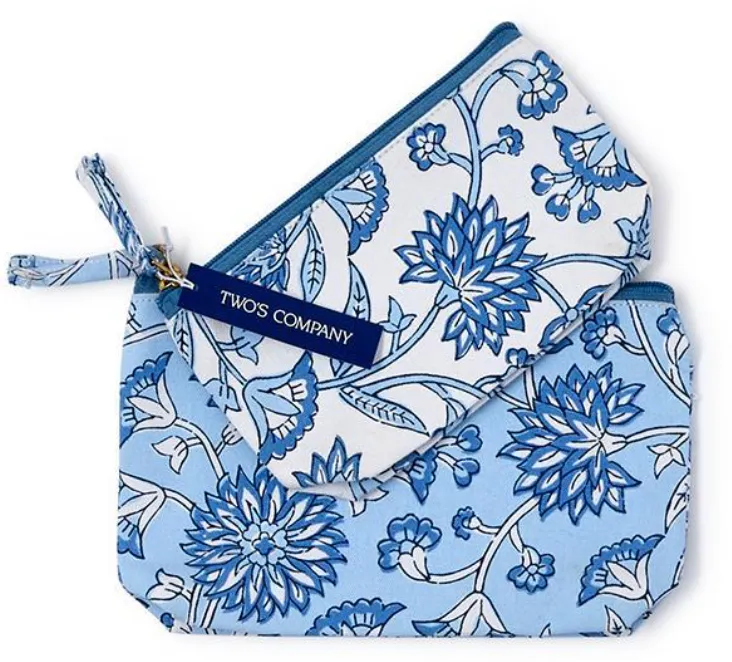 Blue Block Print Pouch Set
