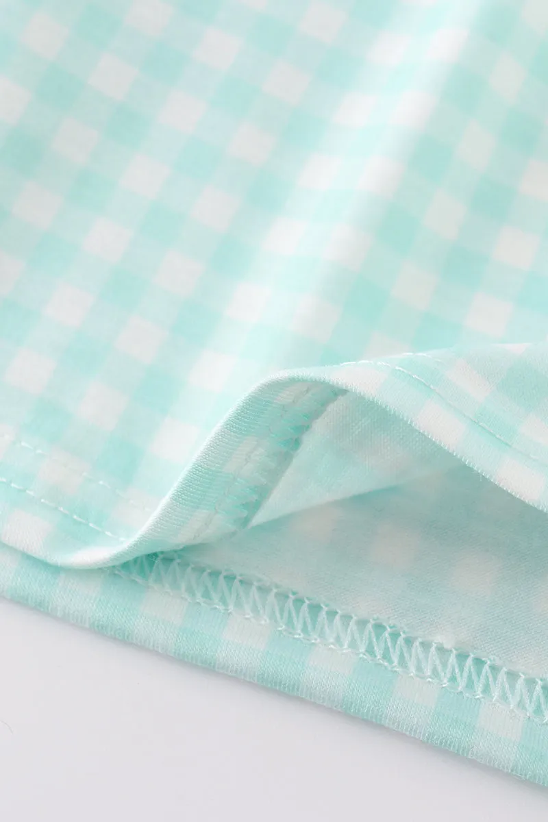 Blue Princess Embroidery Girl Gingham Dress