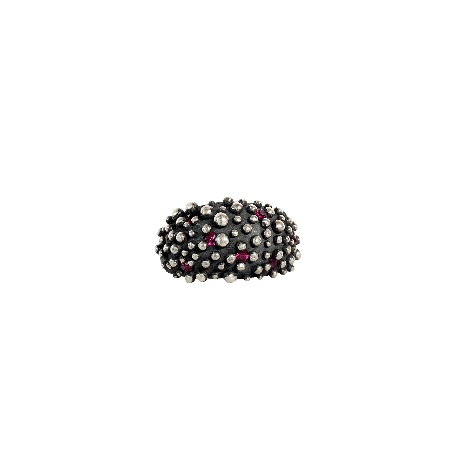 Bumpy Dome Ring in Oxidized Sterling Silver with Rubies by Dahlia Kanner