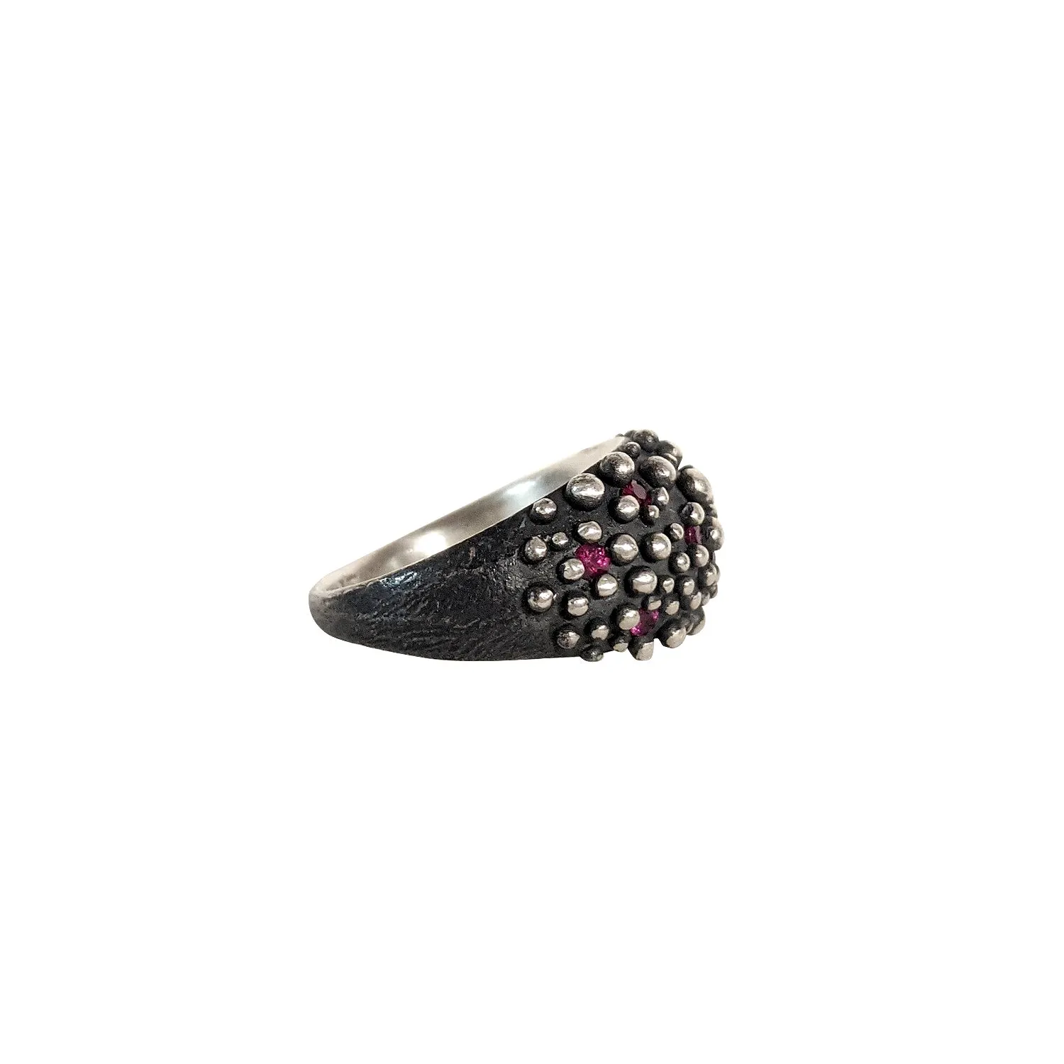 Bumpy Dome Ring in Oxidized Sterling Silver with Rubies by Dahlia Kanner