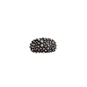 Bumpy Dome Ring in Oxidized Sterling Silver with Rubies by Dahlia Kanner