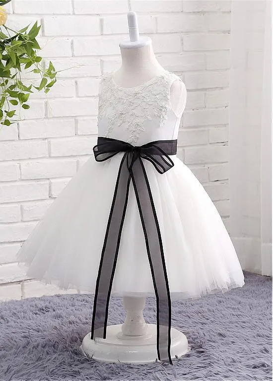 Charming Satin & Tulle Jewel  Flower Girl Dresses With Belt