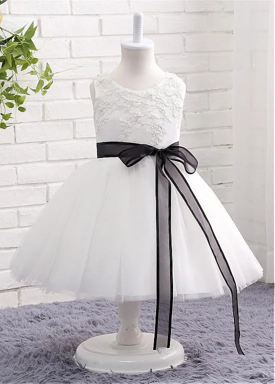 Charming Satin & Tulle Jewel  Flower Girl Dresses With Belt