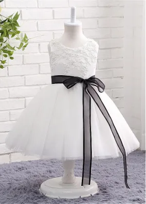 Charming Satin & Tulle Jewel  Flower Girl Dresses With Belt
