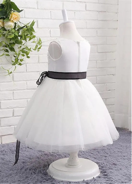 Charming Satin & Tulle Jewel  Flower Girl Dresses With Belt