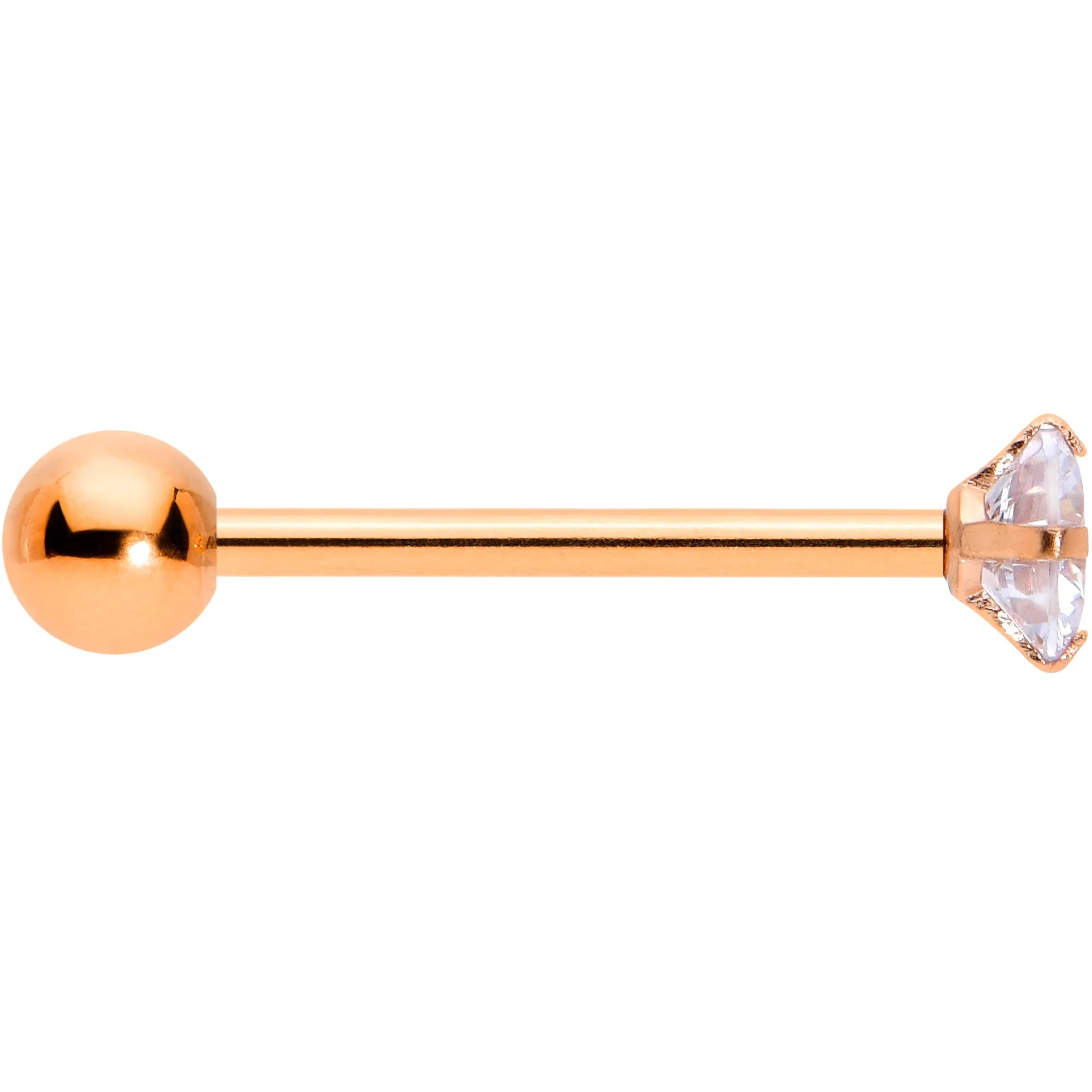 Clear CZ Gem Rose Gold Tone Circle Top Barbell Tongue Ring