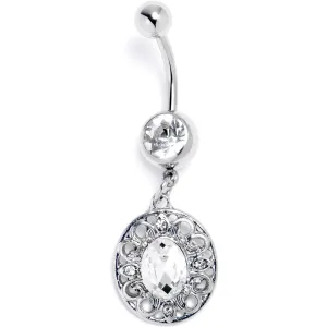 Clear Gem Flower Oval Elegance Dangle Belly Ring
