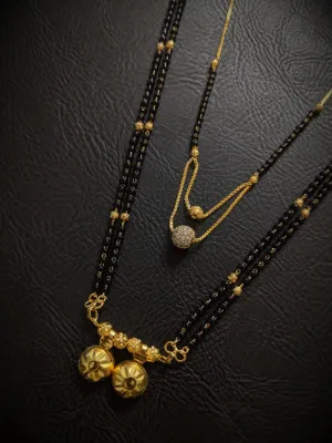 Combo Set of 2 Gold Plated Long Mangalsutra Designs and Short Mangalsutra Designs Ball Shape Pendant