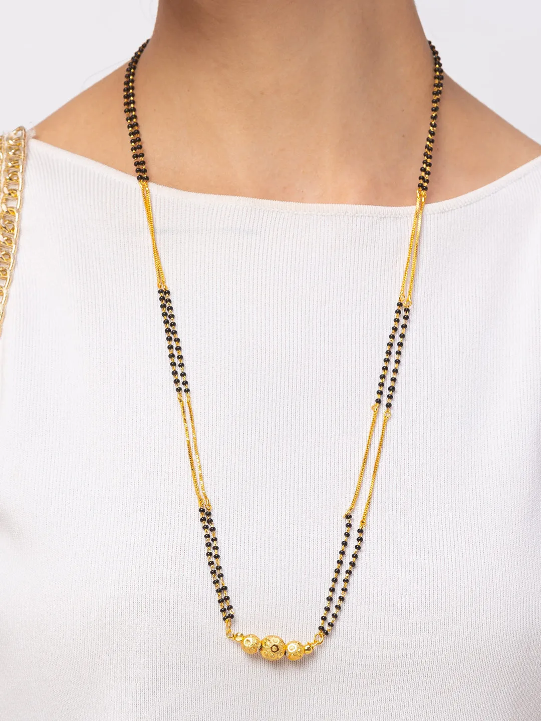 Combo Set of 2 Gold Plated Long Mangalsutra Designs and Short Mangalsutra Designs with Vati Pendant