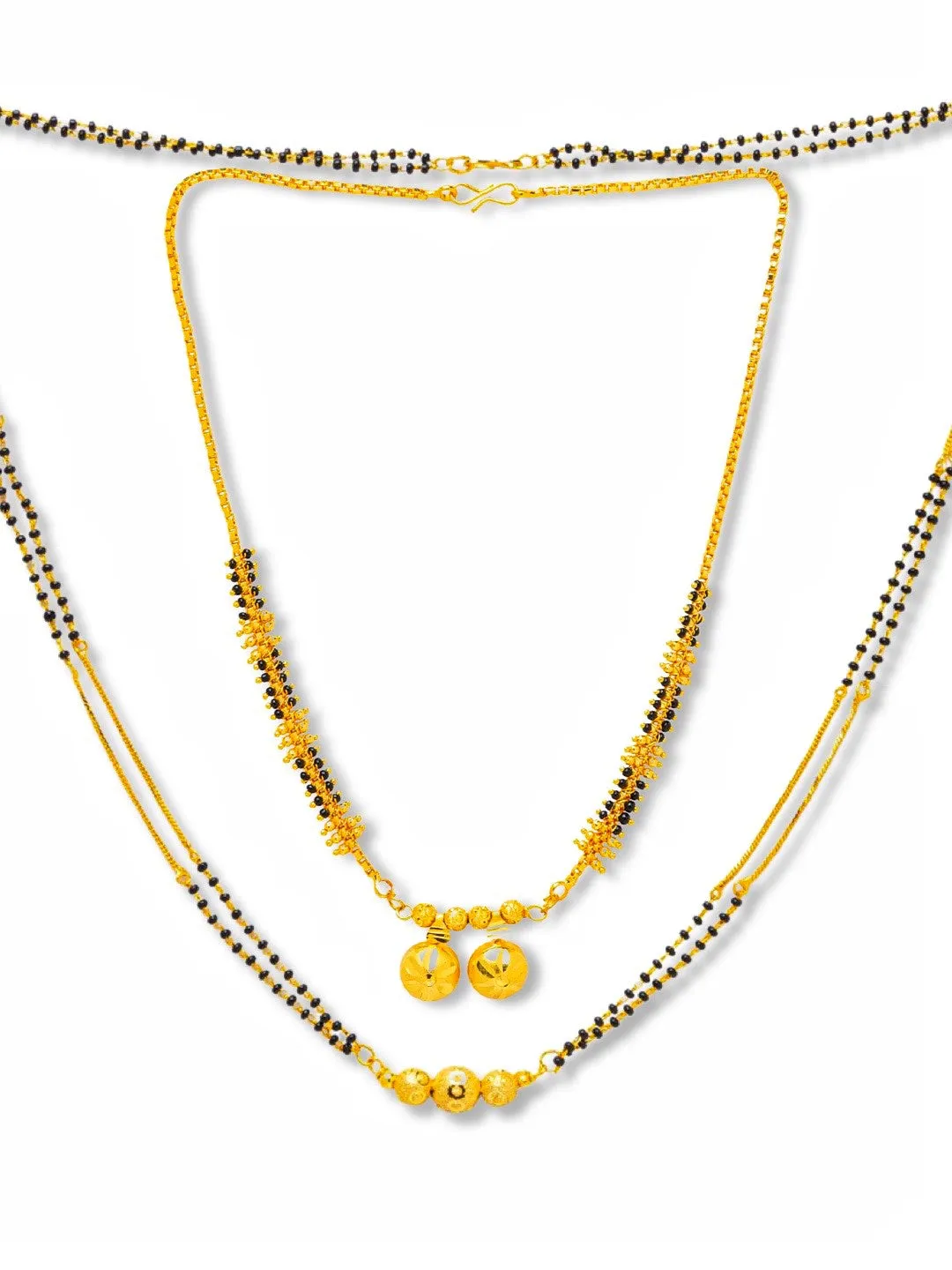 Combo Set of 2 Gold Plated Long Mangalsutra Designs and Short Mangalsutra Designs with Vati Pendant