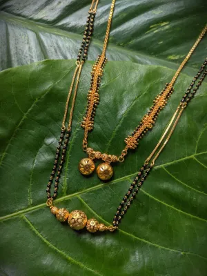 Combo Set of 2 Gold Plated Long Mangalsutra Designs and Short Mangalsutra Designs with Vati Pendant