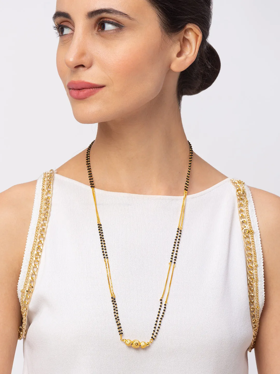Combo Set of 2 Gold Plated Long Mangalsutra Designs and Short Mangalsutra Designs with Vati Pendant
