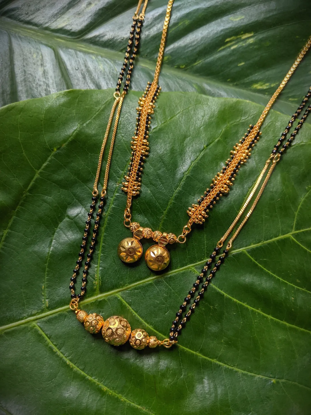 Combo Set of 2 Gold Plated Long Mangalsutra Designs and Short Mangalsutra Designs with Vati Pendant