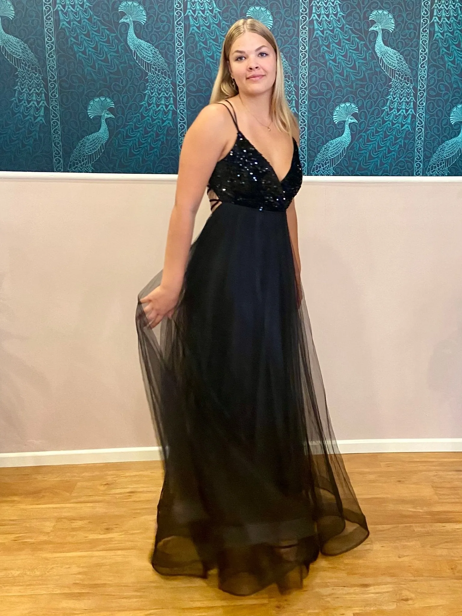 Constance strappy back ball dress in black s8-10 Express NZ wide
