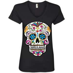 Cross Sugar Skull V-Neck
