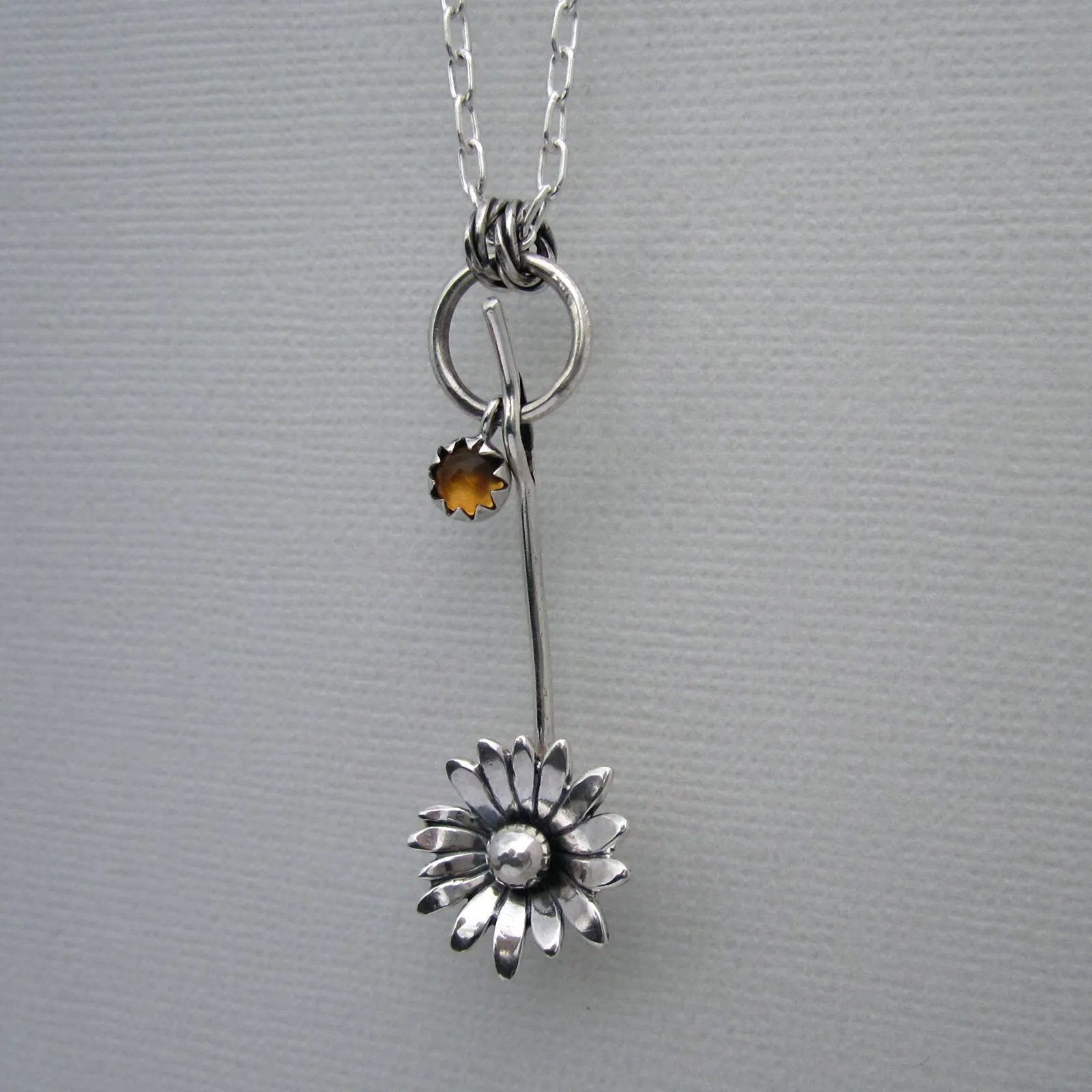 Daisy Sterling Silver Necklace with Citrine Charm