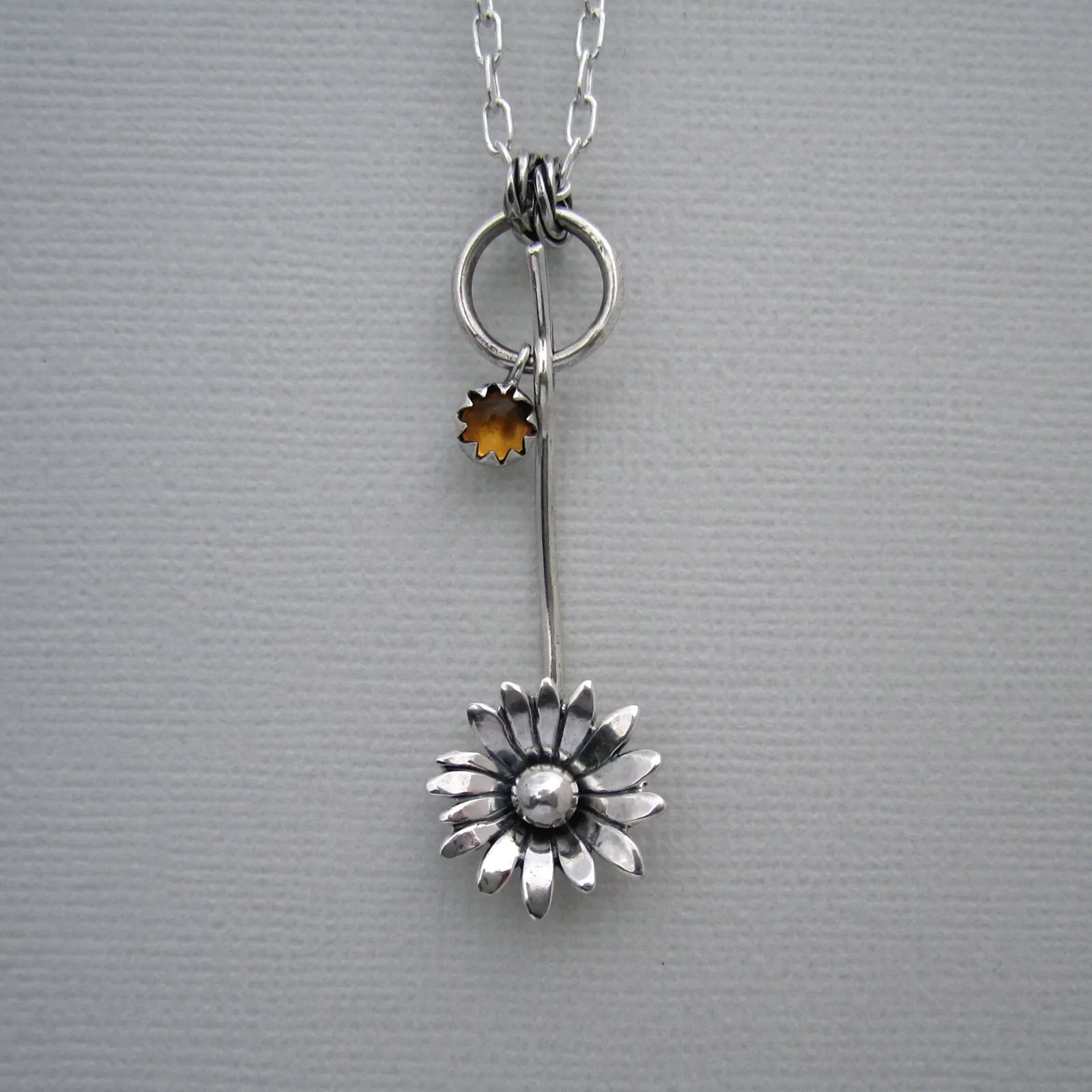 Daisy Sterling Silver Necklace with Citrine Charm