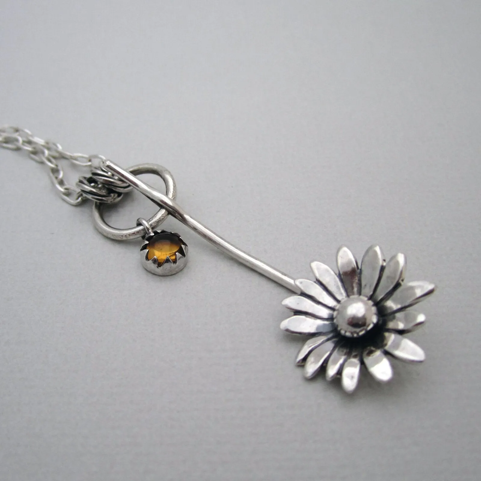 Daisy Sterling Silver Necklace with Citrine Charm