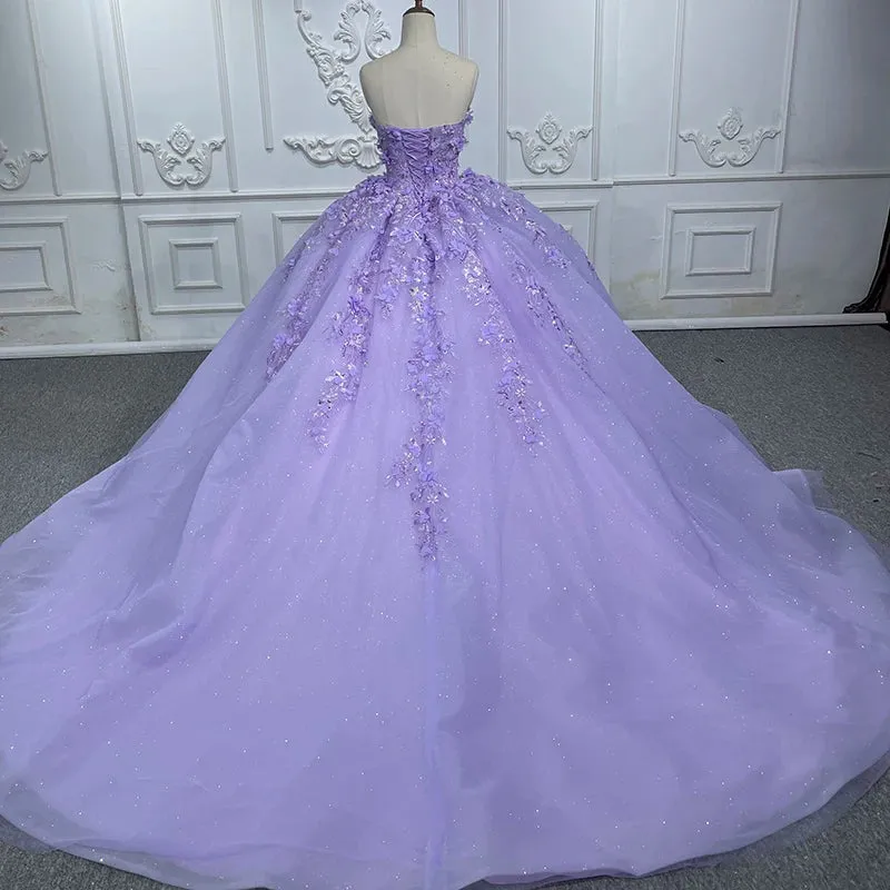 Elegant Party Princess Dress Pearls Strapless Evening Gown Appliques Ball Gown