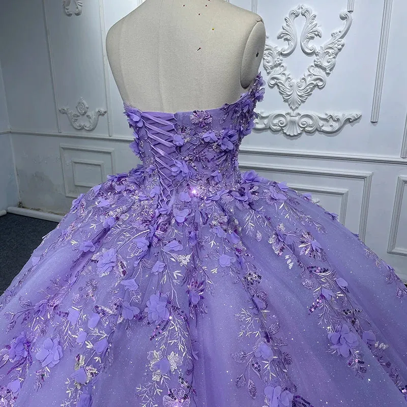 Elegant Party Princess Dress Pearls Strapless Evening Gown Appliques Ball Gown