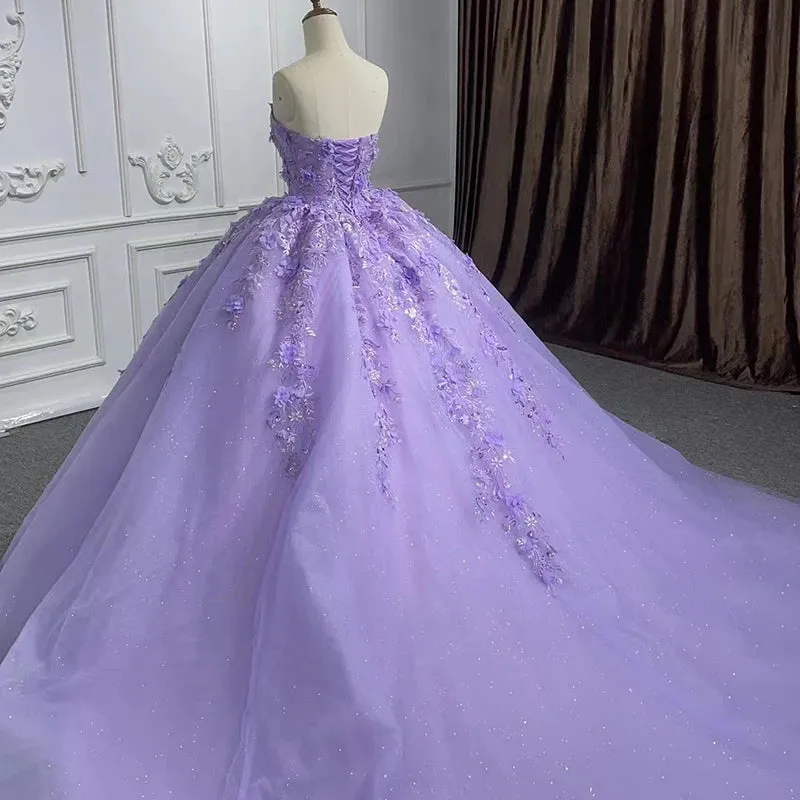 Elegant Party Princess Dress Pearls Strapless Evening Gown Appliques Ball Gown