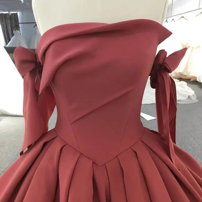 Elegant Strapless Bow Ball Gown Satin Pleat Formal Evening Party Dress
