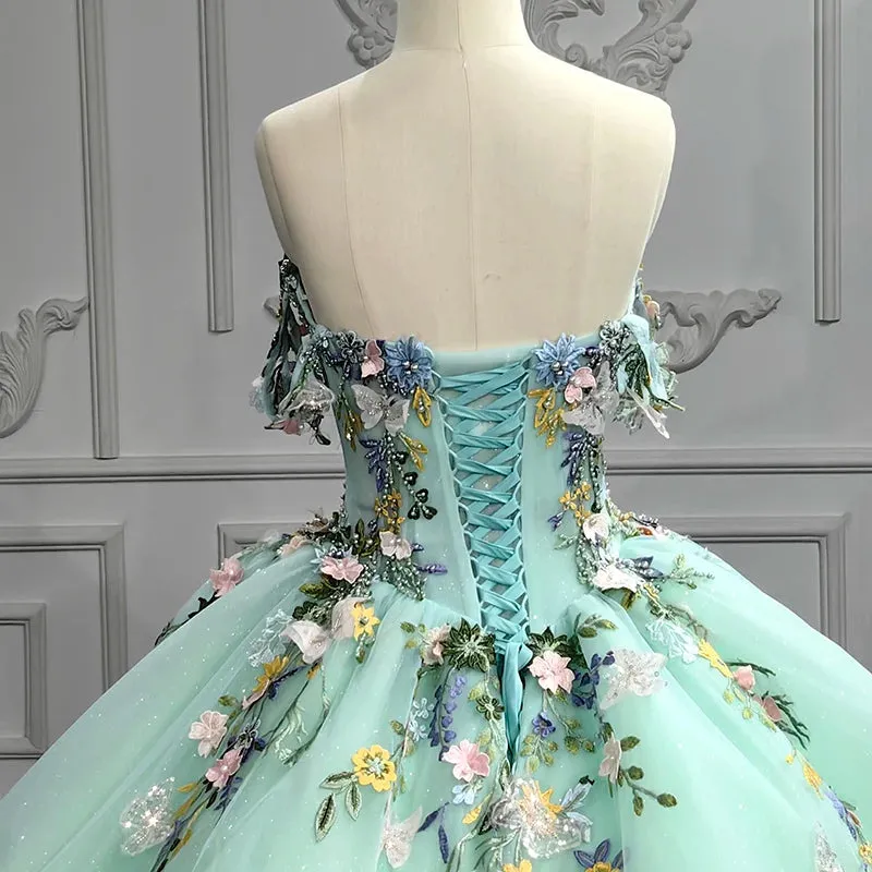 Elegant Sweetheart Ball Gown Strapless Sleeveless Quinceanera Dresses with Flower Appliques