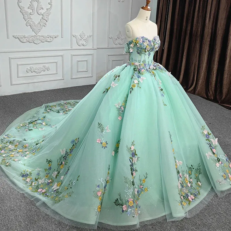 Elegant Sweetheart Ball Gown Strapless Sleeveless Quinceanera Dresses with Flower Appliques