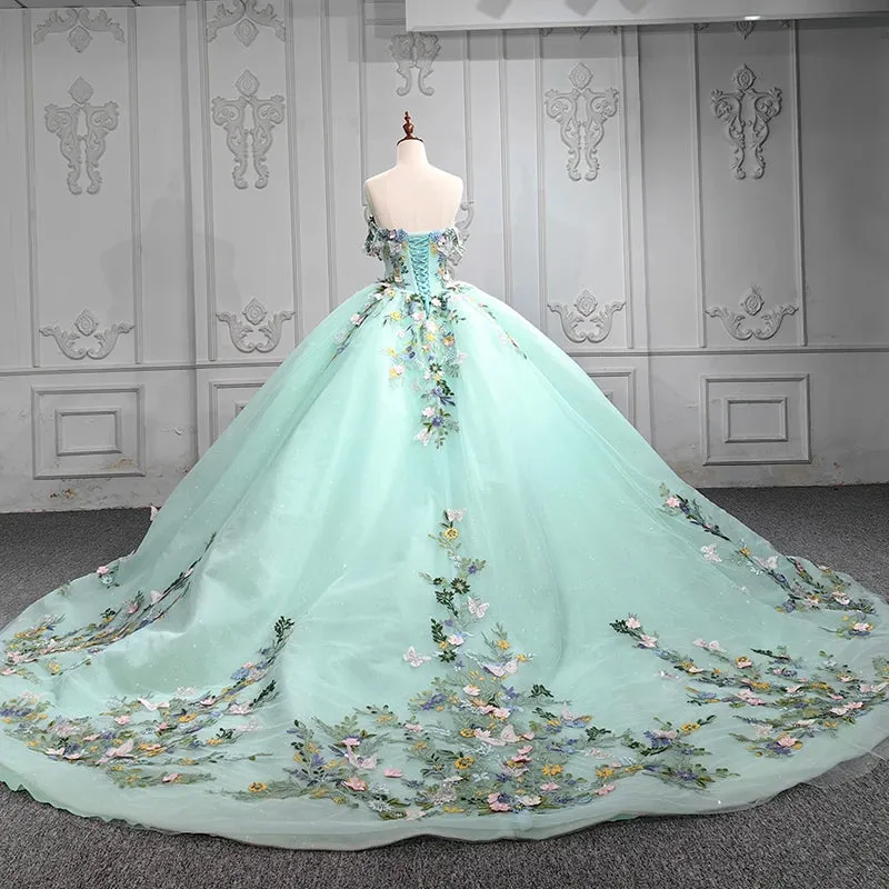 Elegant Sweetheart Ball Gown Strapless Sleeveless Quinceanera Dresses with Flower Appliques
