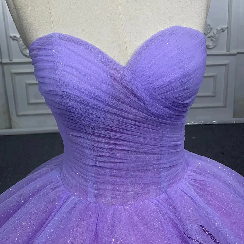 Elegant Sweetheart Sweep Train Prom Dresses Pleated Appliques Ball Gown