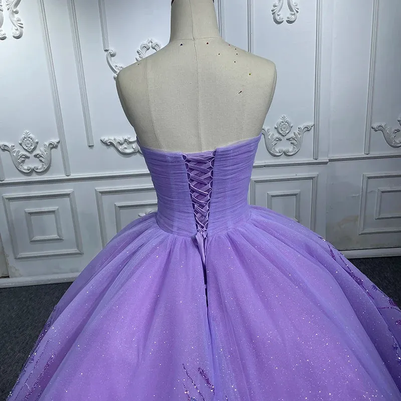 Elegant Sweetheart Sweep Train Prom Dresses Pleated Appliques Ball Gown