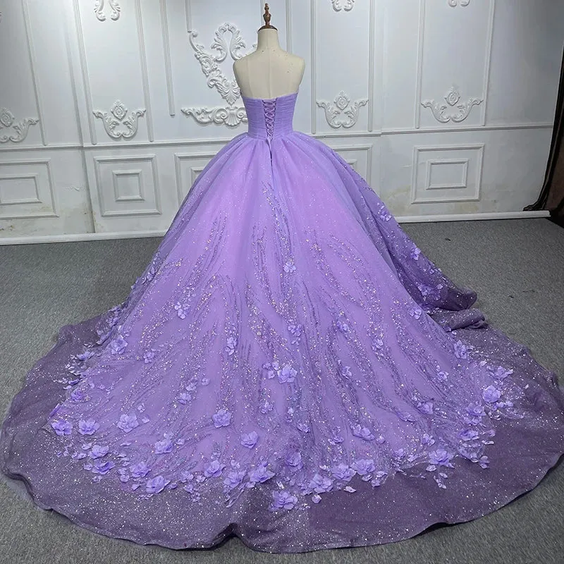 Elegant Sweetheart Sweep Train Prom Dresses Pleated Appliques Ball Gown