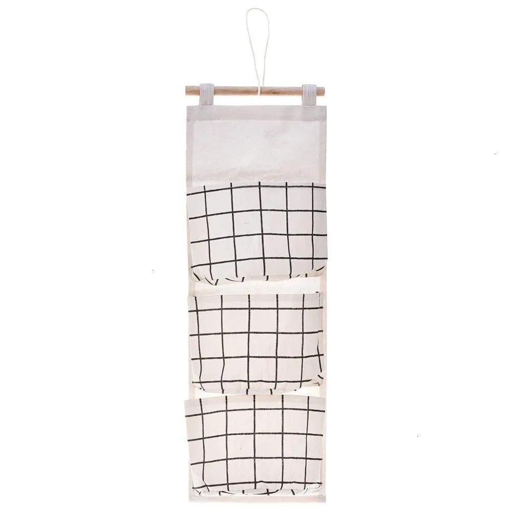 Gaiatop Hanging Storage, 2 Packs Linen Cotton Fabric Wall Door Closet Hanging Organizer Bags with 3 Pockets for Living Room Bedroom Bathroom White Grey