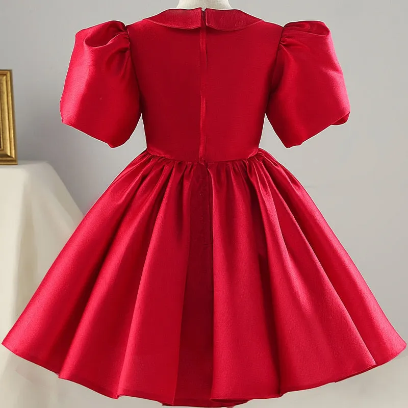 Girls Elegant Vintage Ball Princess Tulle Dress - Red