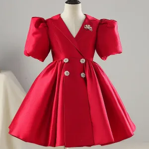 Girls Elegant Vintage Ball Princess Tulle Dress - Red