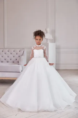 Girls Soft White Ballgown with a Sparkly Peplum